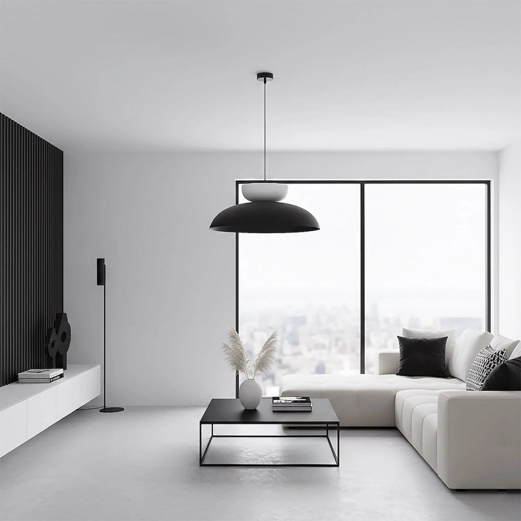 Lampada a sospensione MEGA con cupola bicolore nero e bianco