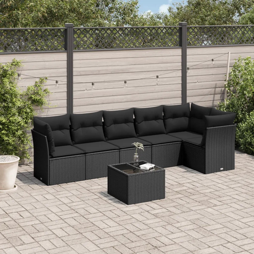 Set Divani da Giardino con Cuscini 7pz Nero Polyrattan 3249504