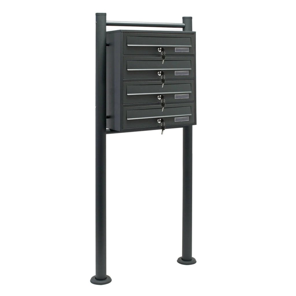 Blocco di 4 cassette postali 4 scomparti porta posta in acciaio zincato 47 x 38,5 x 27 cm antracite 16_0000032