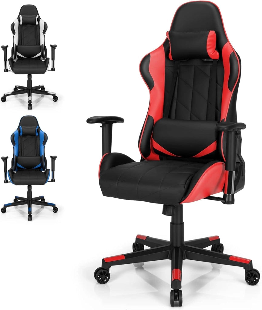 Sedia Gaming, Sedia Girevole con Regolabile Confortevole Supporto Poggiatesta e Lombare, Sedia Computer Comodo Materiale in Cotone di Alta Qualità, Carico di 150 kg, 3 Colori (rosso)