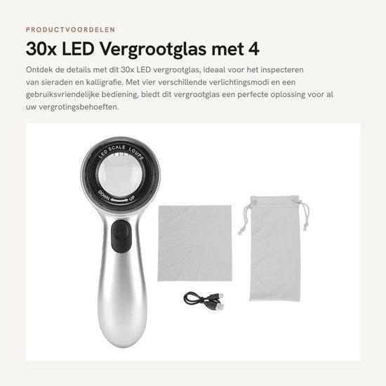 Vergrootglas LED 30x con 4 modalità di illuminazione per gioielli e ispezione