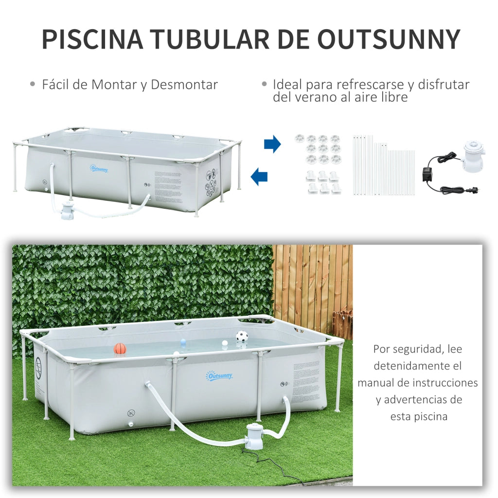 Piscina Desmontabile Tubulare 252x152x65 cm con Depuratore a Cartuccia 1200L/H ¨C Zephmum ¨C Grigio 2163L