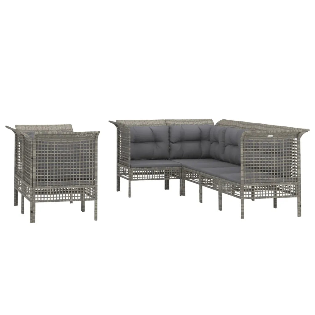 Set Divani da Giardino 7 pz con Cuscini in Polyrattan Grigio 3187541