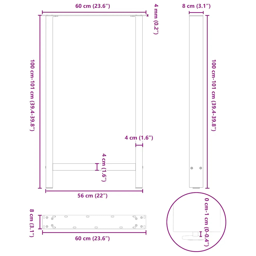 Gambe per tavolo da bar nere 2 pz 60x(100-101) cm in acciaio 4013344