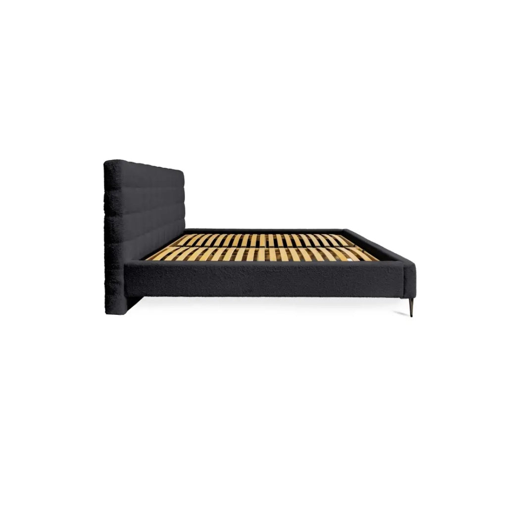 Letto MILLIO – Nero – 160x200 cm – Tessuto bouclé in ciniglia – Rete inclusa – Comfort di un hotel 5 stelle