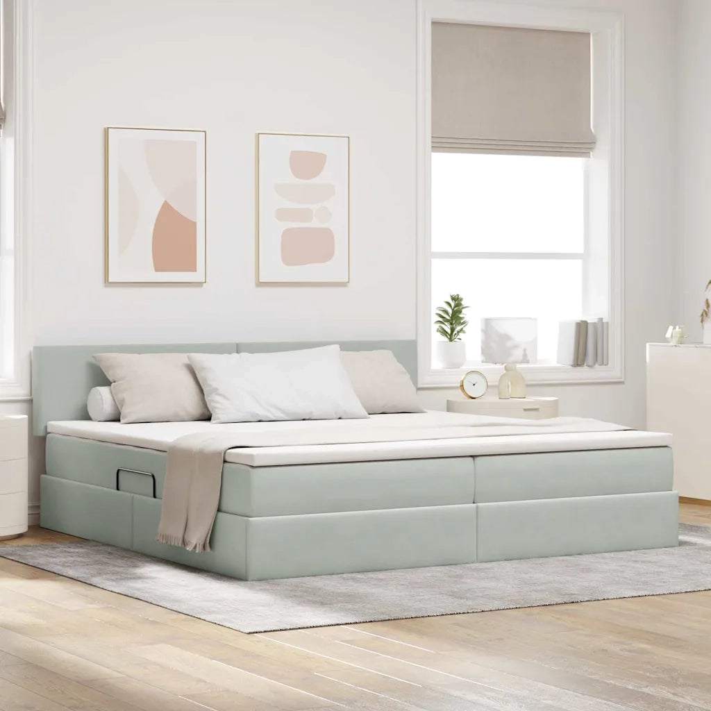 Letto con contenitore e LED Grigio chiaro 200 x 200 cm Velluto