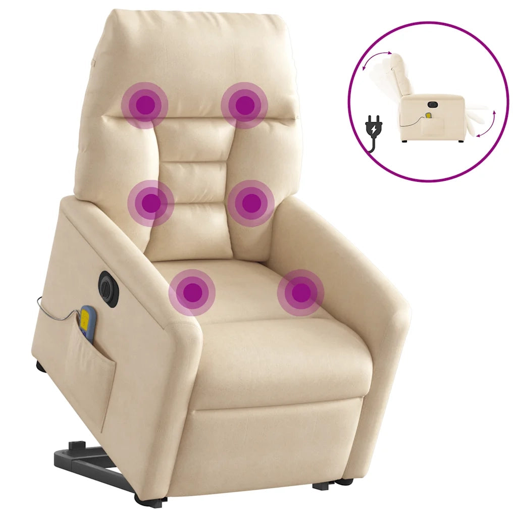 Poltrona a Rialzo Reclinabile Massaggiante Beige in Microfibra