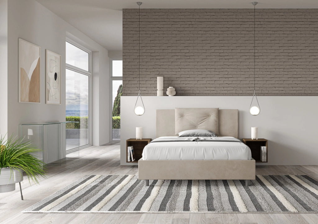 BS COM Letto una piazza e mezza contenitore imbottito 130x200 microfibra sabbia