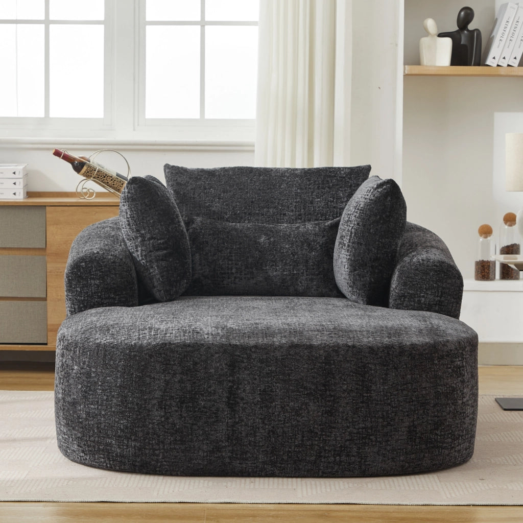 Divano chaise longue imbottito in velluto a coste con cuscino, letto estraibile per salotto, nero, senza montaggio