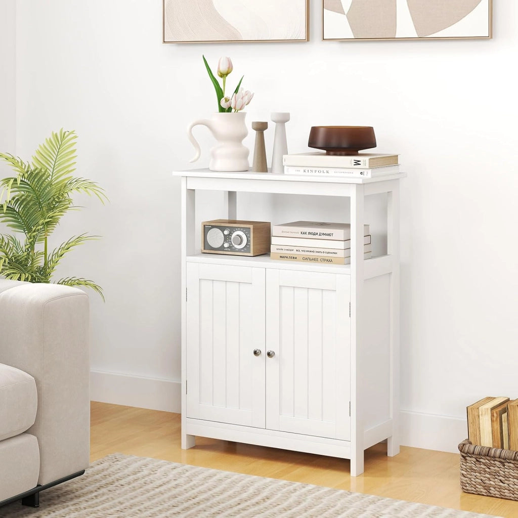 Mobile da Bagno, Armadietto Salvaspazio da Terra con Ripiano Regolabile e 2 Ante, Credenza Moderno in Legno per Soggiorno, Camera da Letto e Ufficio, 60 x 30 x 80 cm, Portata 90 kg (Bianco)