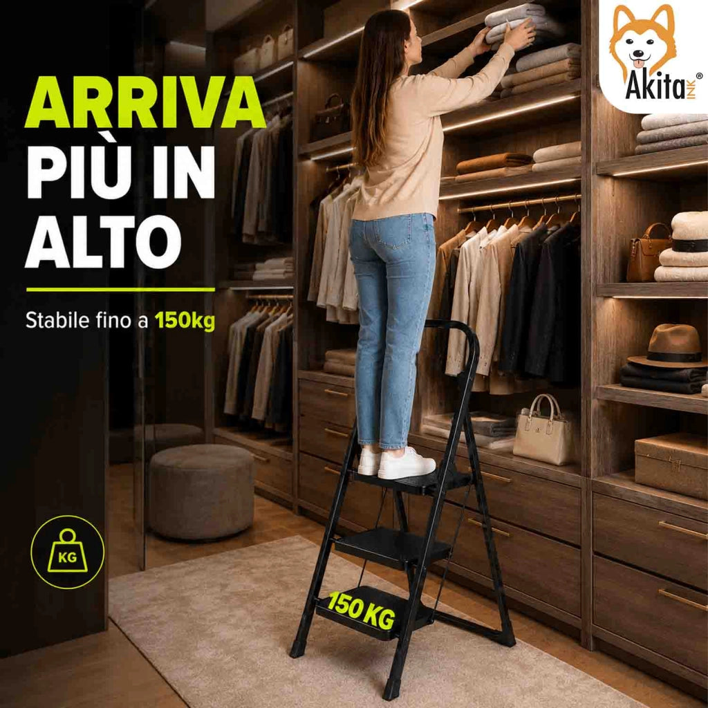 Akitaink Scaletta 3 Gradini Nera Acciaio Antiscivolo 150 Kg