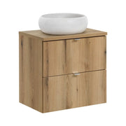 Set da bagno VANO effetto rovere 60cm: mobile sotto lavabo con cassetti + piano per lavabo + lavabo da appoggio rotondo