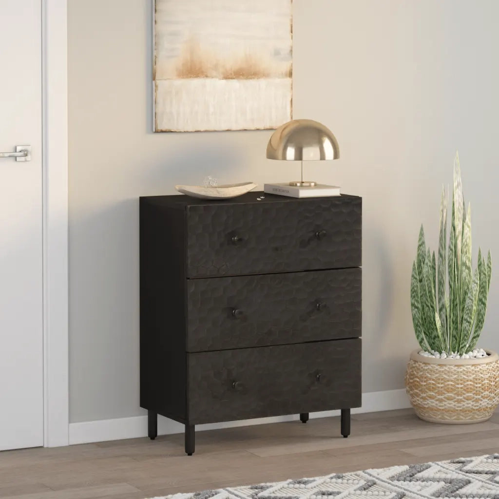 Credenza Nera 60x33x75 cm in Legno Massello di Mangocod mxl 114095