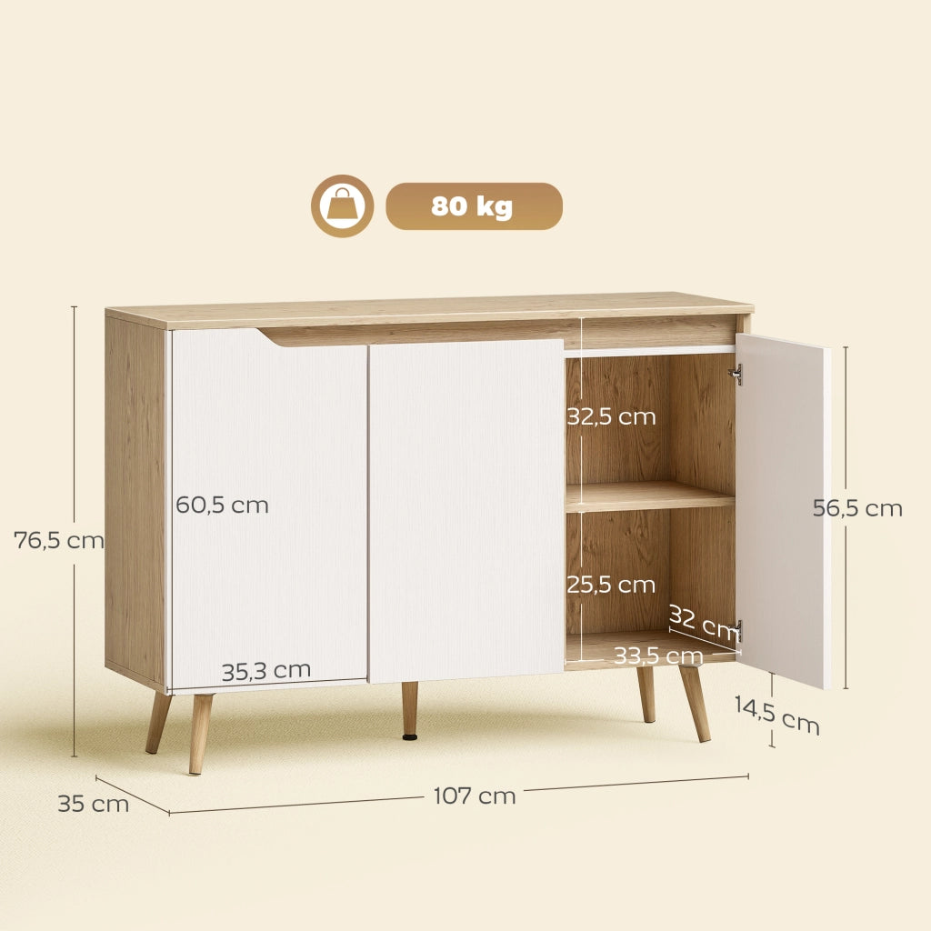 Armadio a 3 ante con ripiani ¨C zephmum ¨C 107x35x76,5 cm rovere e bianco
