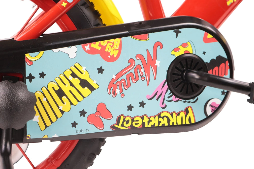 Bicicletta per Bambini 14" Disney Mickey Mouse Freni Caliper e Stabilizzatori in Acciaio Hi-Ten Rosso
