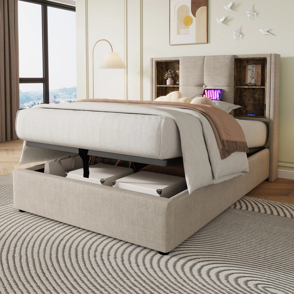 Letto singolo imbottito 90x200 cm con ricarica wireless e USB-C