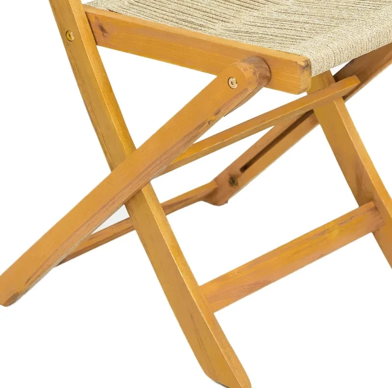 Set 2 sedie da giardino pieghevoli in legno di acacia e corda PP; beige e naturale