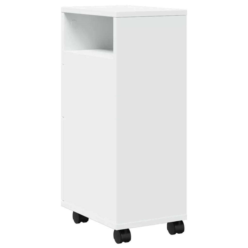 Mobile da Bagno Stretto con Ruote Bianco in Truciolato