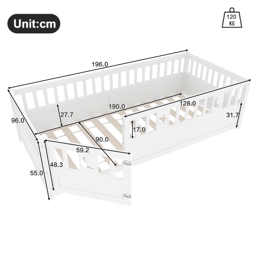 Letto a baldacchino per bambini bianco in pino con rete di sicurezza 90x190 cm