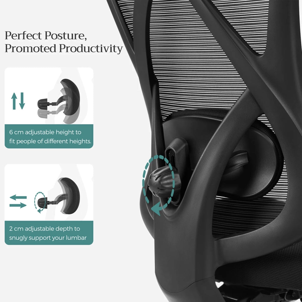 Sedia da ufficio in tela sedia per computer seduta ergonomica supporto lombare regolabile poggiatesta regolabile schienale reclinabile capacità di carico 150 kg altezza regolabile nero 12_0004856