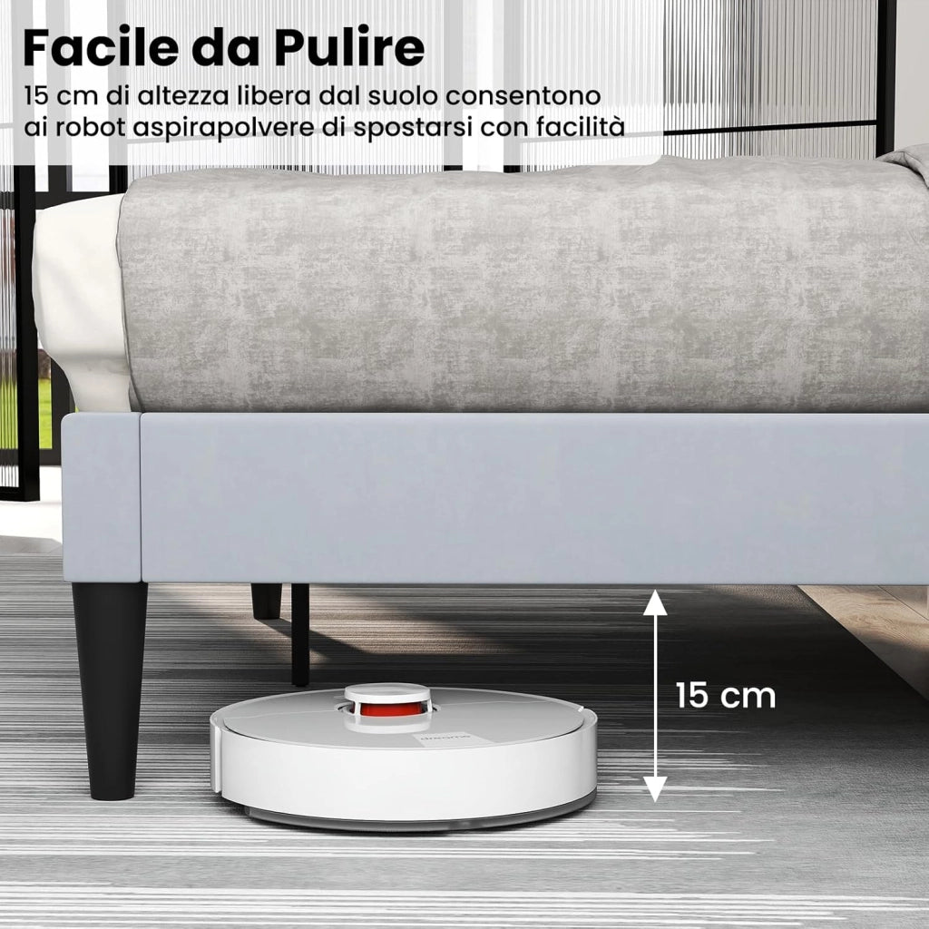 Struttura Letto Imbottito Matrimoniale 140x200 cm, Letto Piattaforma Imbottito, con Testiera in Morbido Tessuto di Velluto e Supporto a Doghe di Legno, Silenzioso, Carico 250kg (Stile 4)