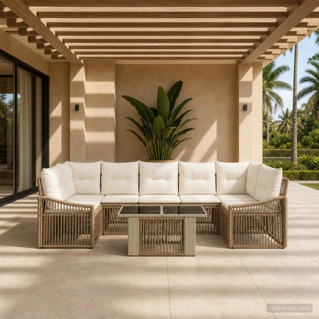 Set Divano da Giardino 8 pz Beige e Bianco Crema polyrattan 3437217