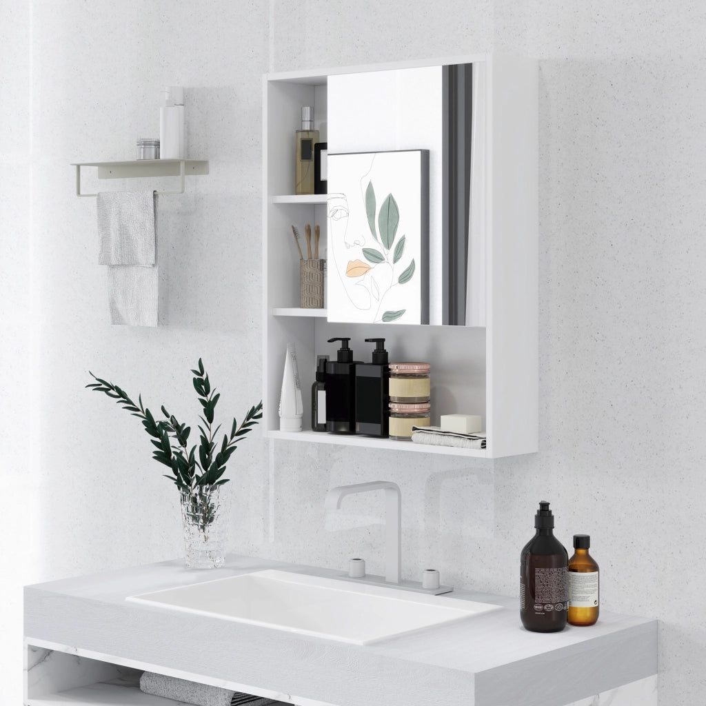 Armadietto Bagno con Specchio e Scaffale Regolabile ¨C zephmum ¨C Bianco, Truciolato, 60x15x76cm