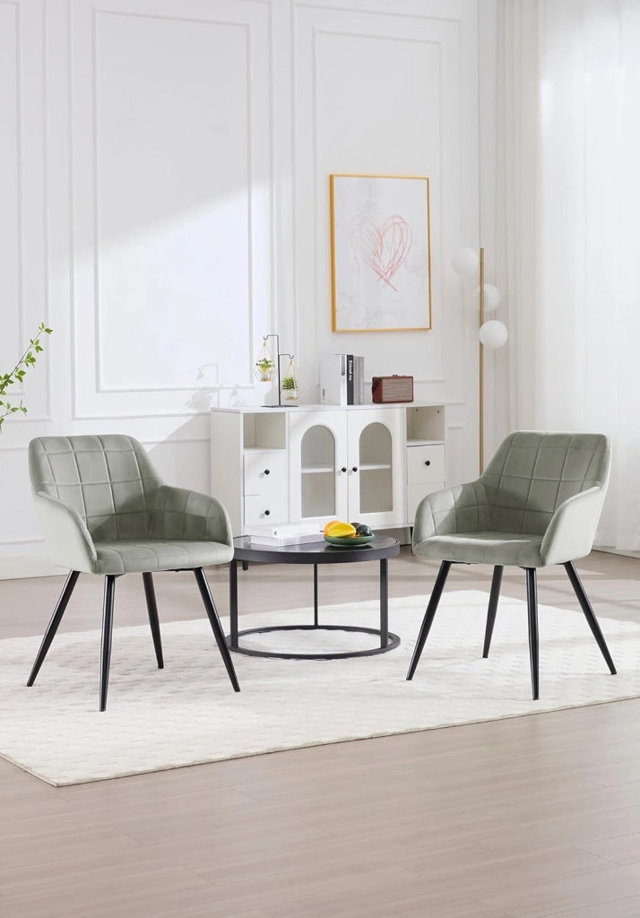 Sedia per Sala da Pranzo Imbottita, Poltroncina in Velluto,Sedia da Cucina con Braccioli e Schienale, Gambe in Metallo, moderne,Grigio, BH93gr-1