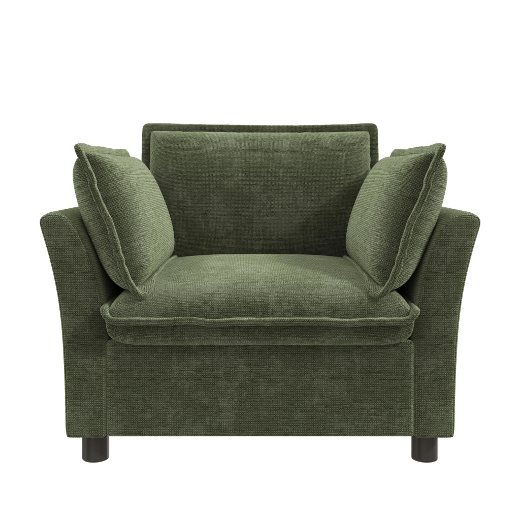 POLTRONA singola 90x81x87 cm in chenille verde con cuscini inclusi