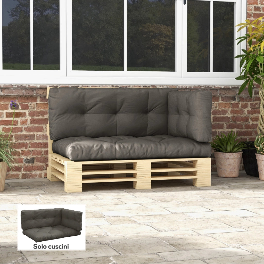 Set 3 Pezzi Cuscini da Giardino per Divani e Pallet in Poliestere con Imbottitura Spessa, Grigio Carbone