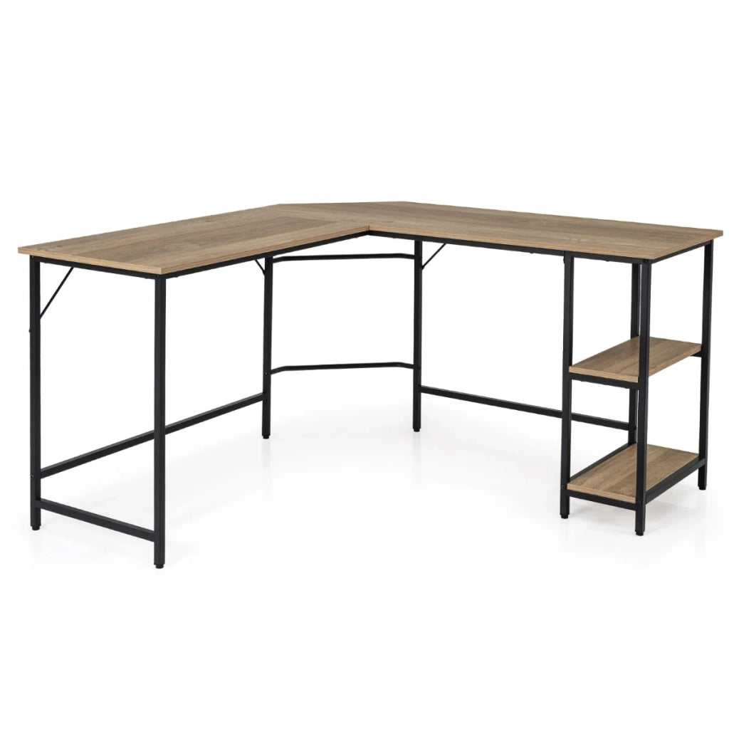 Scrivania per computer a L 138 x 50 x 75 cm versatile con ripiano integrato design marrone naturale 20_0010920