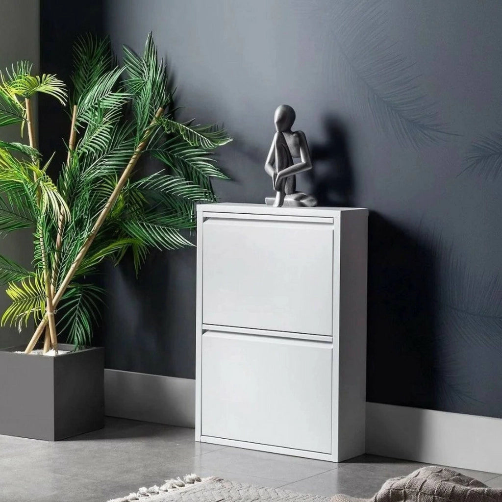 Scarpiera Igina, Mobile portascarpe in metallo, Armadio da ingresso multiuso, Mobiletto per calzature, 50x15h71 cm, Bianco
