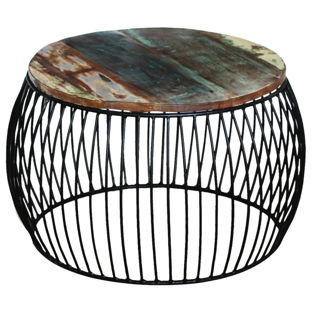 Tavolino da Salotto-Tavolino da soggiorno-Tavolo Rotondo Legno Massello di Recupero 68x37 cm