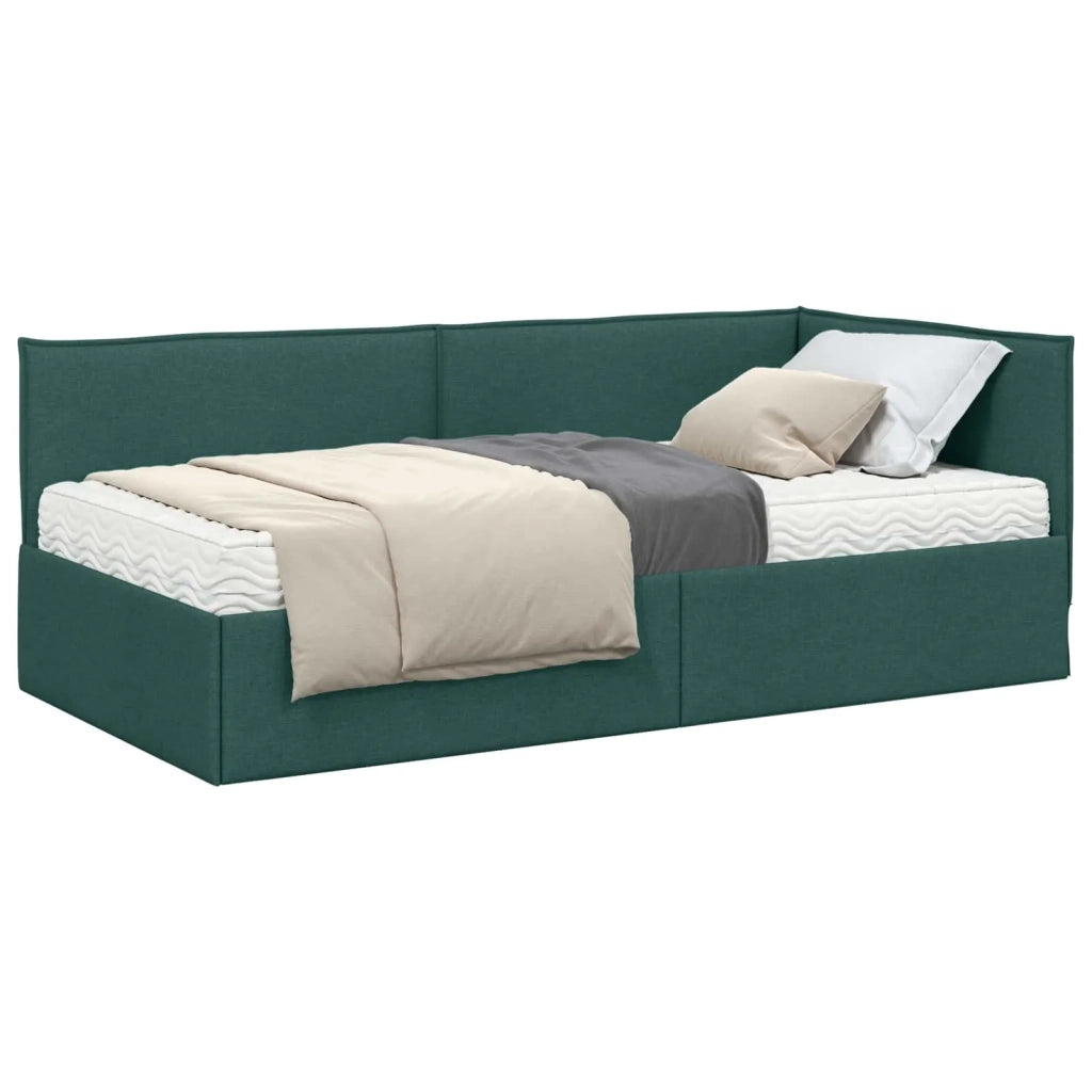 Letto singolo | Letto per adulti | Struttura Letto Angolare con Materasso 2 pcs Verde Velluto