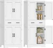 Mobile Bagno con 4 Porte e 1 Grande Cassetto, Mobiletto Bagno Salvaspazio con Ripiano Regolabile, Armadio Bagno – per Soggiorno, Cucina, Bianco, 60x30x148 cm