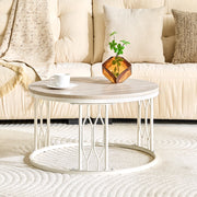 Tavolino da caffè con struttura geometrica in MDF e metallo bianco