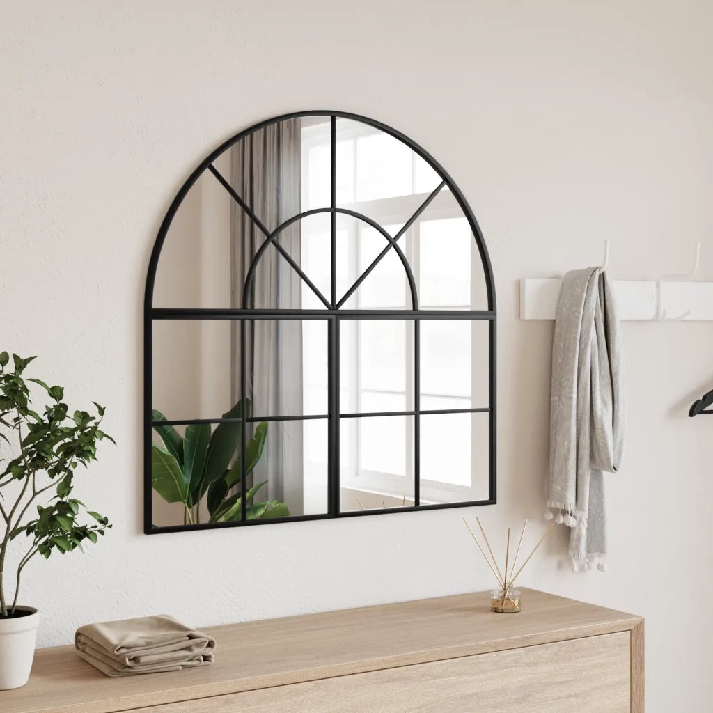 Specchio da Parete-Specchio a Muro-Specchio Decorativo Nero 80x80 cm Arco in Ferro