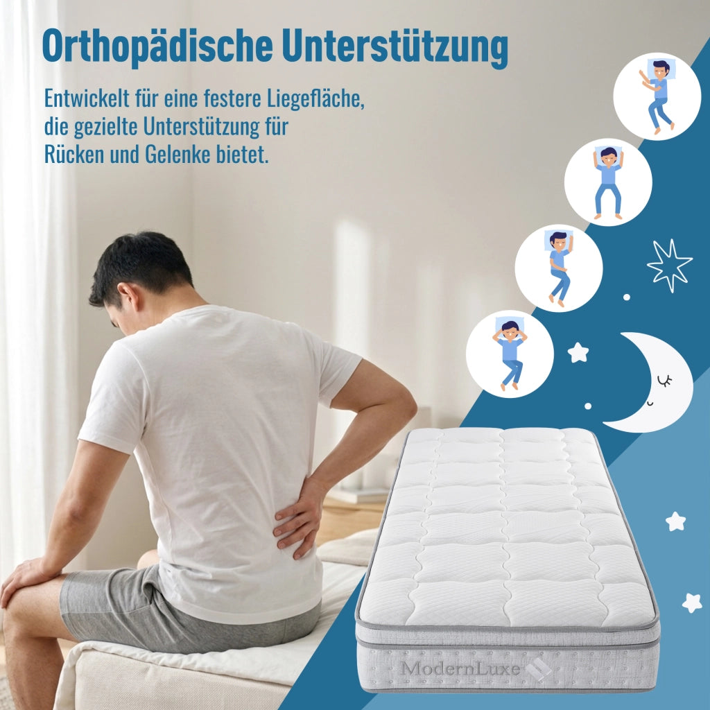 Materasso in schiuma fredda 90 × 200 cm, 7 zone, H3, traspirante, per un posto, bianco