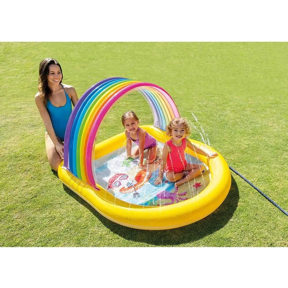 Trade Shop - Piscina Gonfiabile Baby 2+anni Arcobaleno 147x130x86cm Con Spruzzi Parasole 57156 -