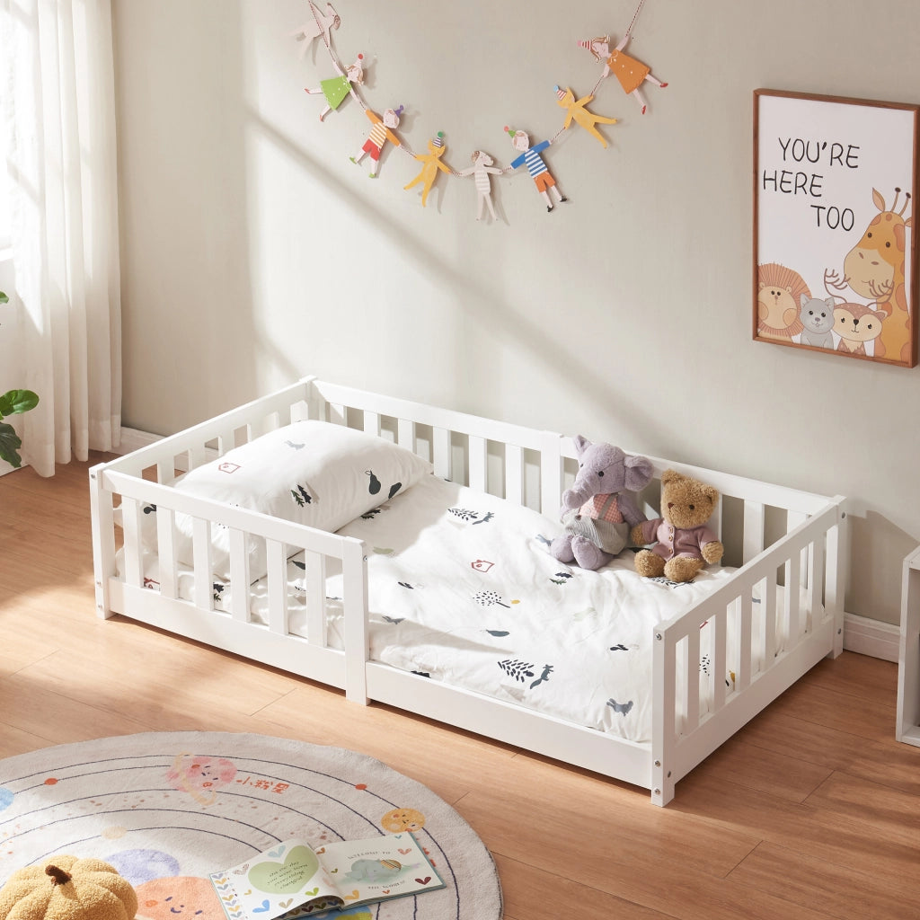Letto Montessori per Cameretta Tanna in Legno di Pino 80x160 cm - Bianco [en.casa]