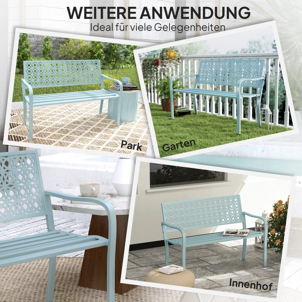 Panca Da Giardino Due Posti Elegante 127 X 63 X 85 Cm Acciaio Blu Per Esterni Resistente