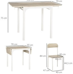 Set da pranzo 3 posti con tavolo pieghevole in MDF naturale