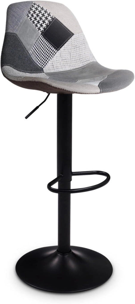 Set di 2 sgabelli da bar design con motivo patchwork nero, grigio y bianco KARL