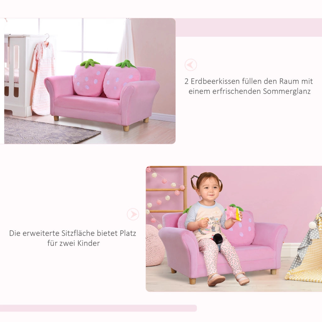 Poltrona bambini tessuto effetto velluto corallo con gambe legno massello per cameretta ¨C Xylo ¨C Rosa 90x53x48cm