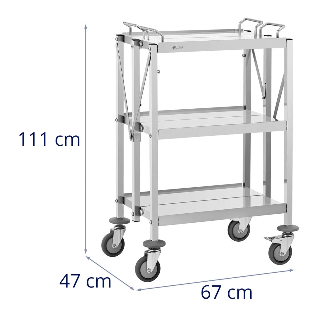 Carrello di servizio a 3 ripiani (2x) 50 x 83 / 40 x 58 cm 90 kg pieghevole in acciaio inox 14_0005038