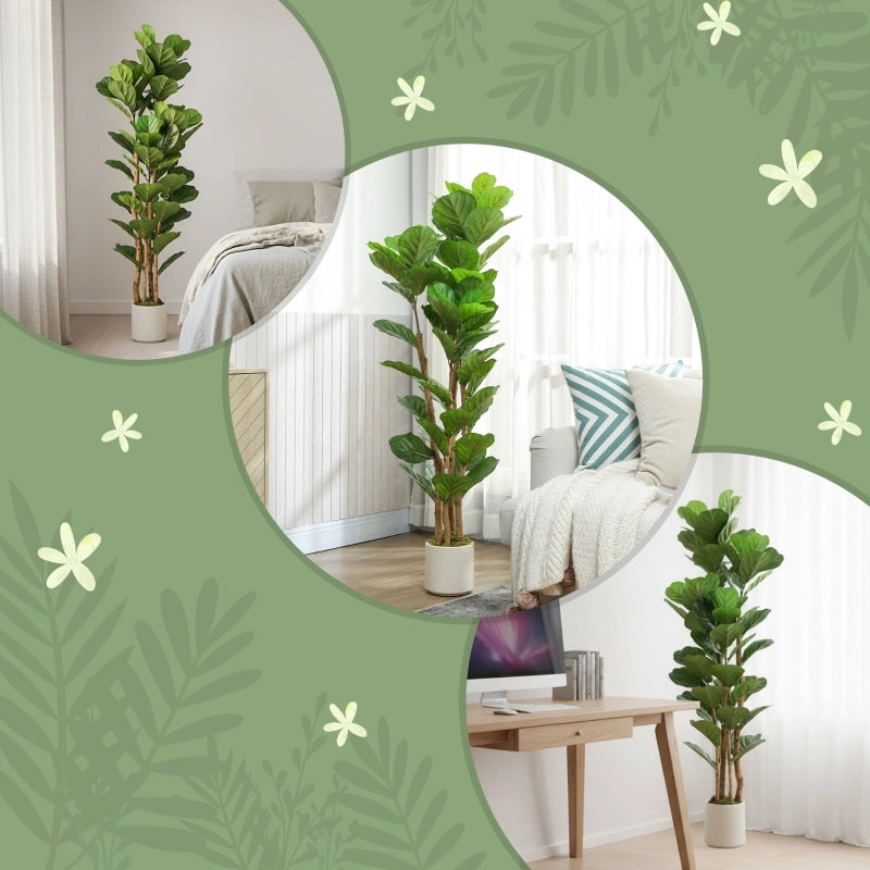 Ficus lyrata artificiale, pianta artificiale con 71 foglie, tronco in legno massello, vaso, 50 x 50 x 150 cm, verde