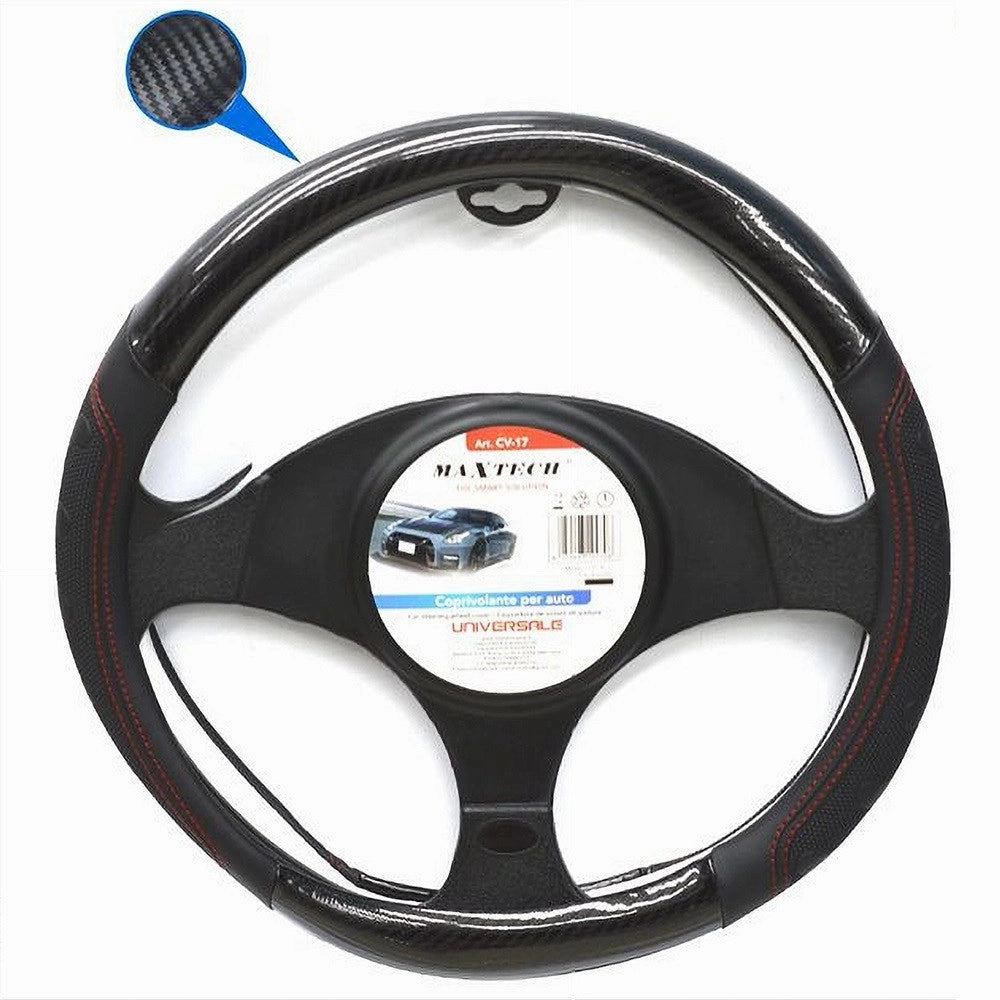 Trade Shop - Coprivolante Per Auto Fodera Antiscivolo Sterzo Universale 38cm Nero Rosso Cv-17 -