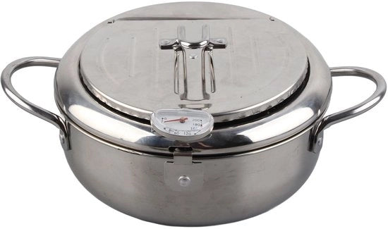 Pentola da Cucina 20 cm - Acciaio Inossidabile - Pentola per Tempura - Fornello Induzione/Gas - Regolazione di Temperatura Controllata - Uso Domestico - Frittura