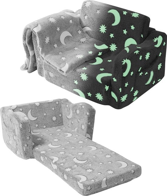 Bancopluie per Bambini 61 x 43 x 40 Cm, Divano per Bambini, Sedia per Bambini, Bancopluie Ripiegabile fino a Letto, Grigio