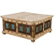 Tavolino artigianale in legno bianco, 100x100x47h cm